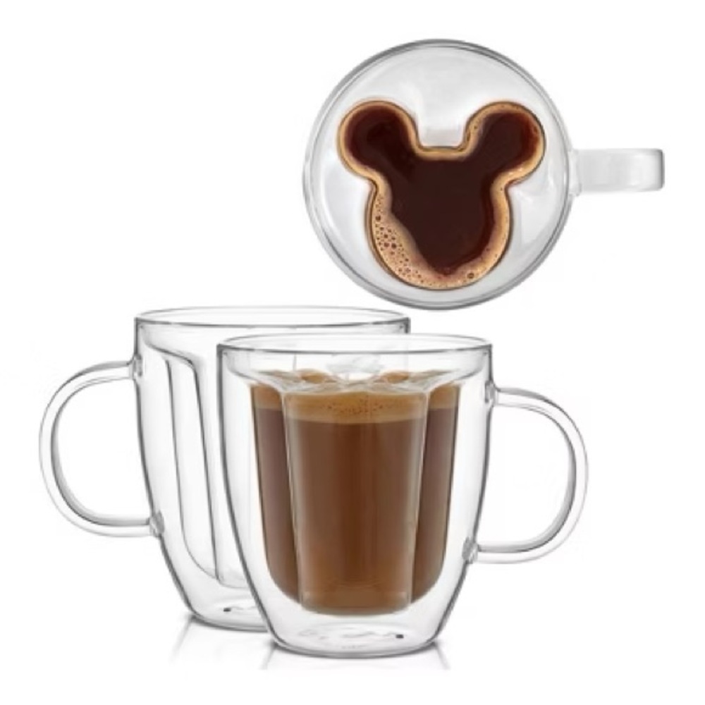 NWOT~Disney Mickey Mouse 3D Double Walled Glass Mugs~ Brand New